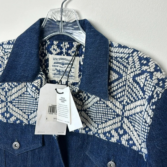 Levis Womens French Fringe Trucker Jacket Small Western Rodeo Blue Denim‎ NEW - Picture 5 of 7
